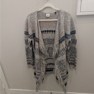 Cabi Shetland Marled Grey & White Oversized V-Neck Sweater #3701 Size small